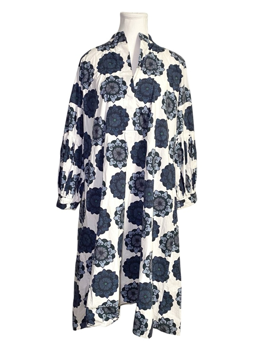 ODEEH 100% Cotton Medallion Print
Balloon Sleeve Oversized Midi Dress